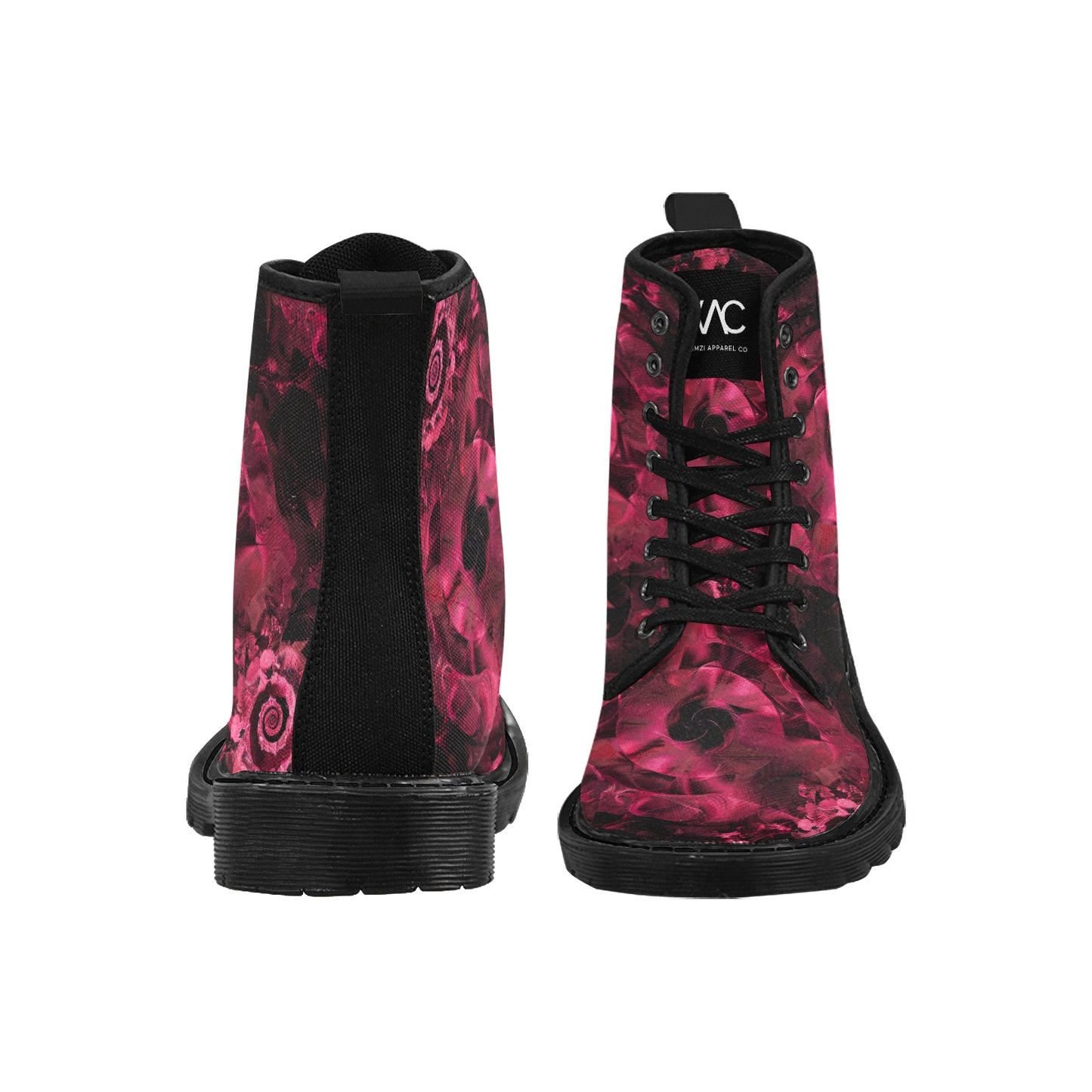 Burgundy Abstract Roses Women's Lace Up Canvas Boots