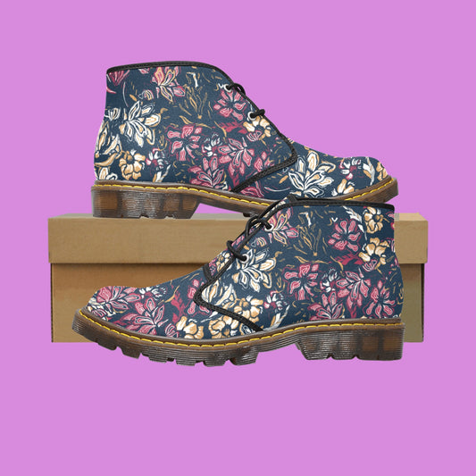 Dark Winter Floral Art Women's Canvas Chukka Boots