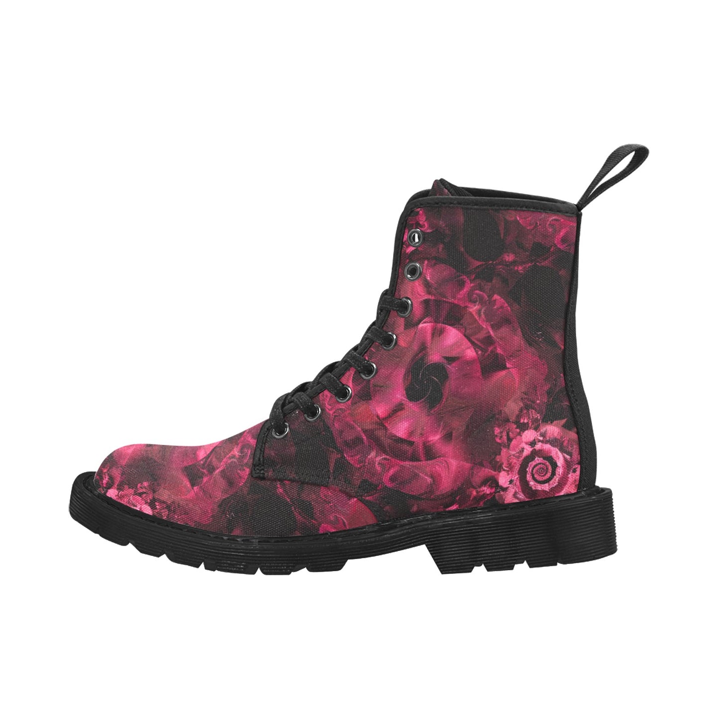 Burgundy Abstract Roses Women's Lace Up Canvas Boots